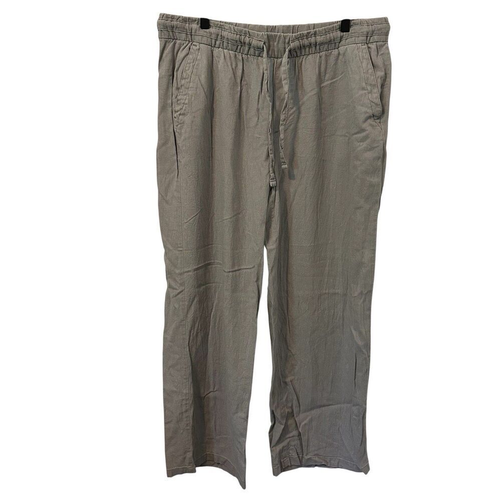 Old Navy Pants Women Size L Gray Linen Blend Drawstring Elastic Waist Coastal